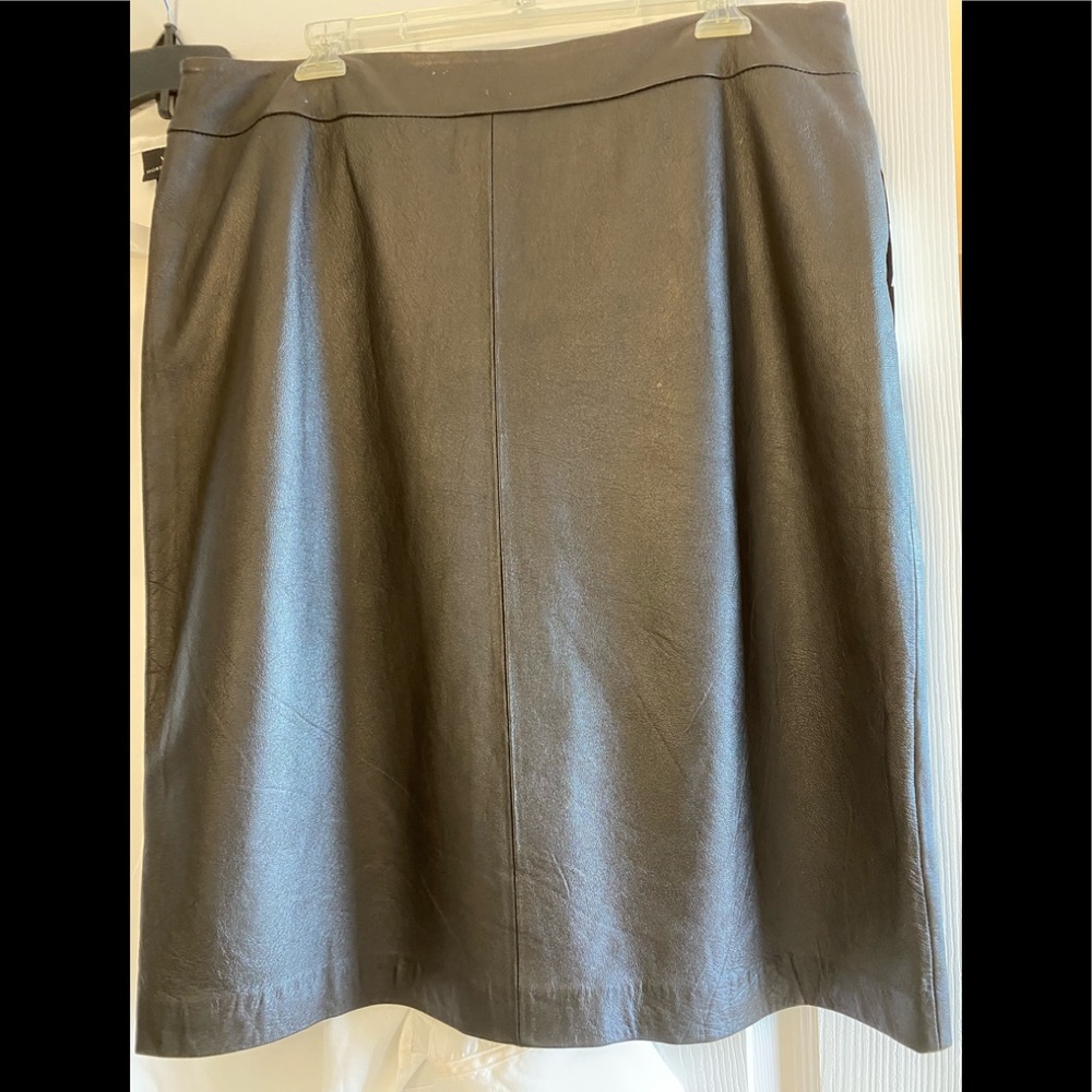 Kasper 100% leather dark coco brown skirt